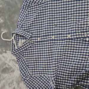 Lacoste blue gingham button down long sleeve shirt